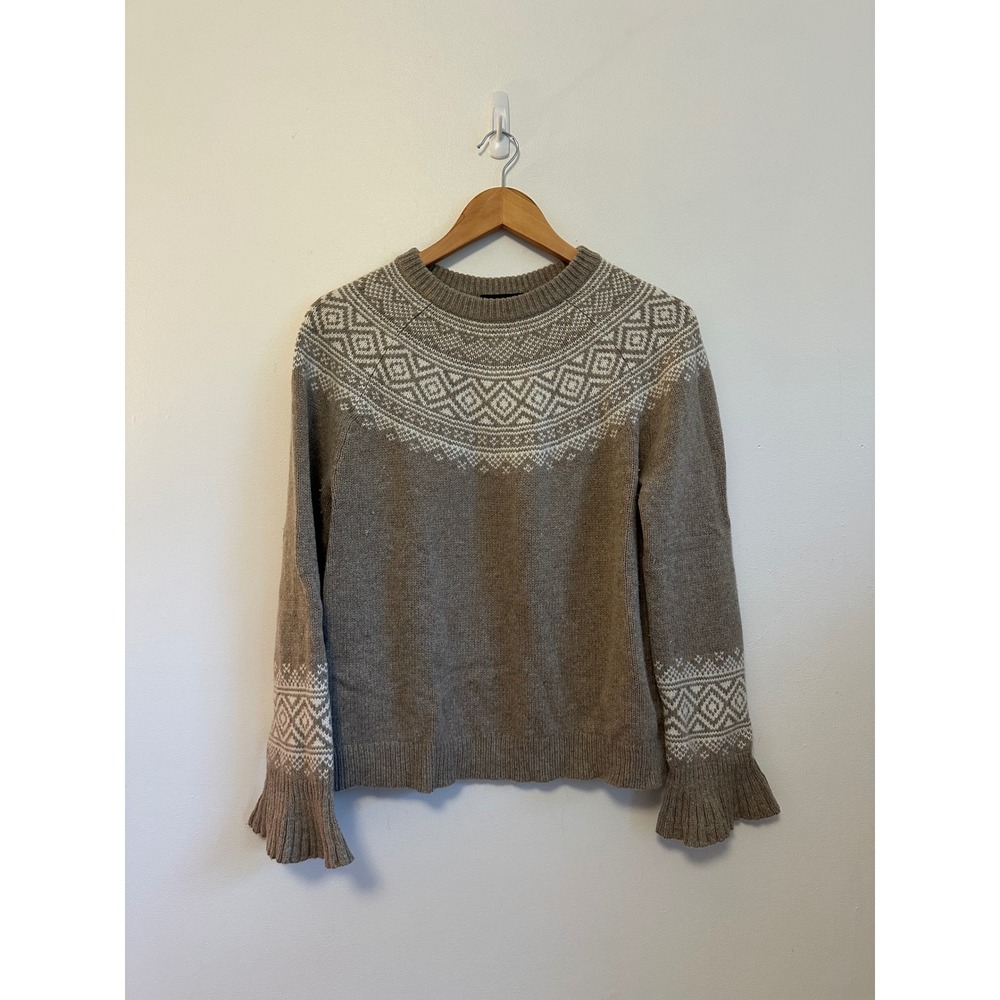 J. Crew Merino Wool Fair Isle Ruffle Bell Sleeve Sweater | Size Small